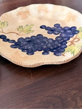 Bella Casa by Ganz Grape Ceramic Serving Plate in Cream and Deep Blue